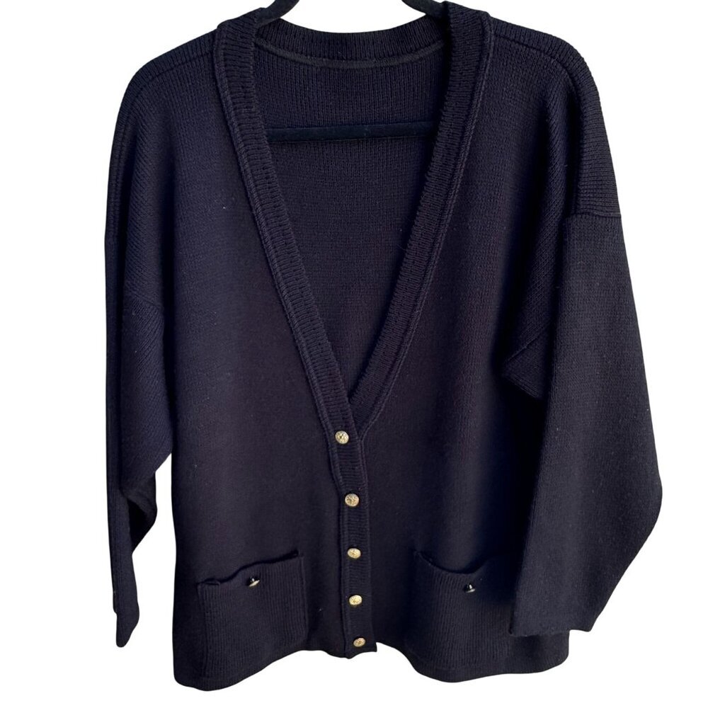 College Point Vintage Black Knit Grandpa Cottage Oversized Cardigan Sweater‎ XXL